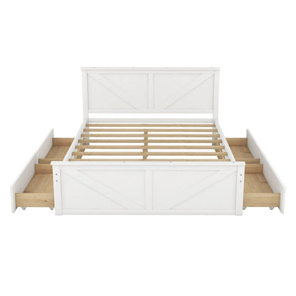 Wooden Platform Bed with 4 Storage Drawers and Support Legs