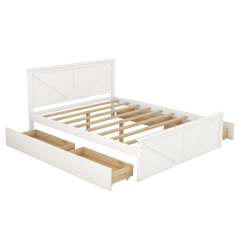 Wooden Platform Bed with 4 Storage Drawers and Support Legs