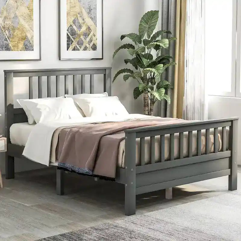 Wood Platform Bed with Headboard & Footboard, No Box Spring Needed