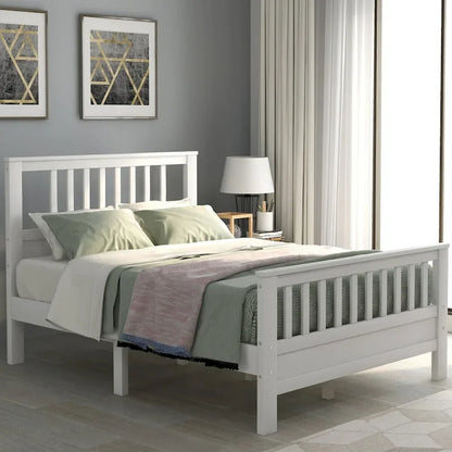 Wood Platform Bed with Headboard & Footboard, No Box Spring Needed