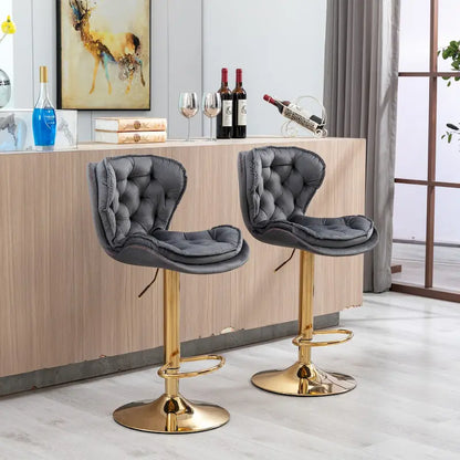 Set of 2 Upholstered Aremless Adjustable Height Bar Stools with Footrest