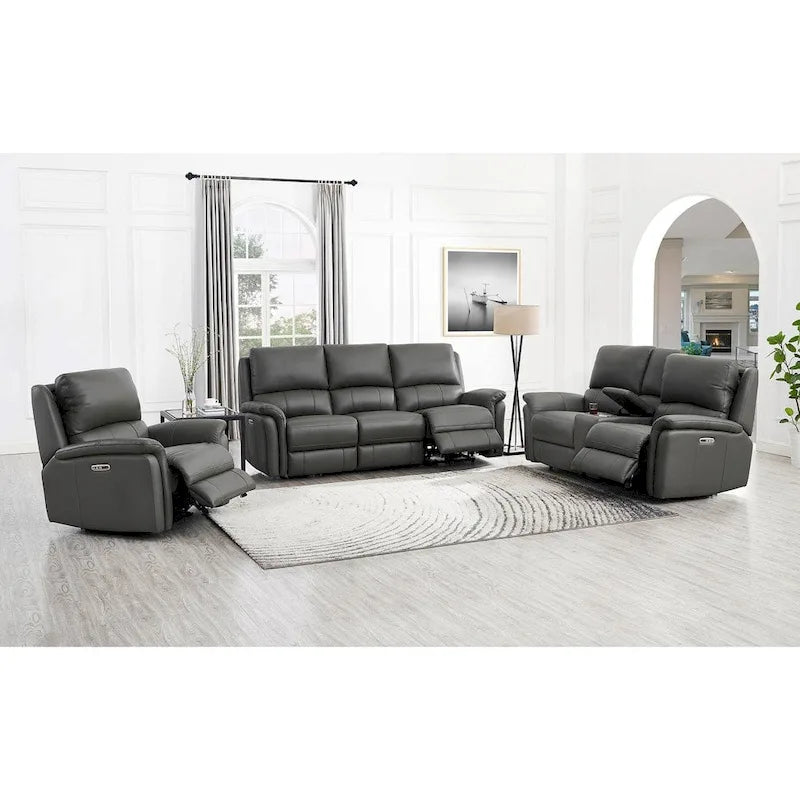 Hydeline Erindale Zero Gravity Power Recline and Headrest Top Grain Leather Sofa, Loveseat and Recliner