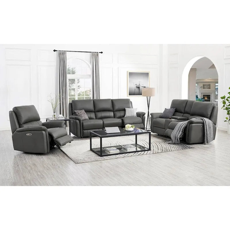Hydeline Erindale Zero Gravity Power Recline and Headrest Top Grain Leather Sofa, Loveseat and Recliner