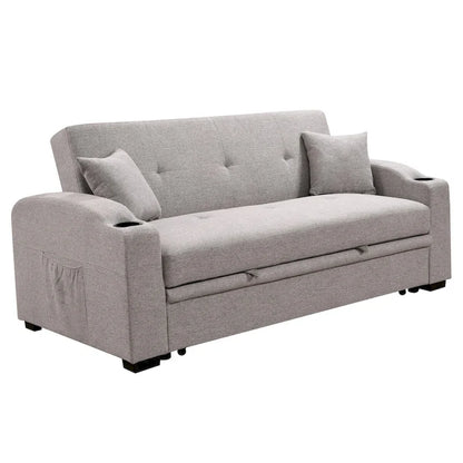 Convertible Sofa with Reclining Backrest, Cup Holders and Pillows