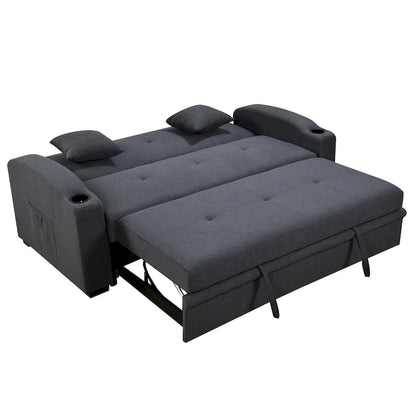 Convertible Sofa with Reclining Backrest, Cup Holders and Pillows