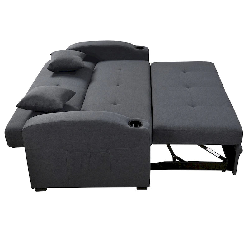 Convertible Sofa with Reclining Backrest, Cup Holders and Pillows