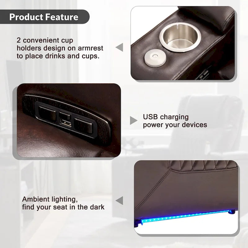 Power Motion Recliner with 2 Convenient Cup Holders