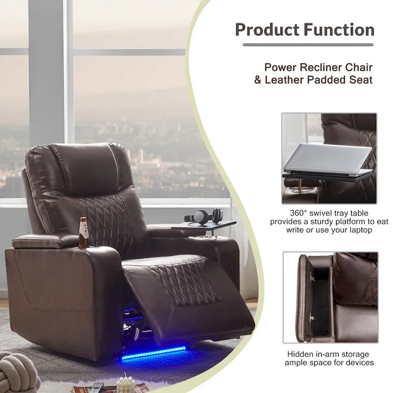 Power Motion Recliner with 2 Convenient Cup Holders