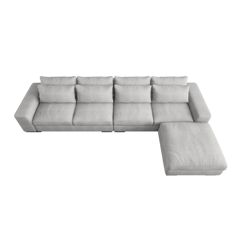 150 Wide L-Shape Linen Sofa Couch, Modern Feather Filled 5-Seat Sectional Sofa Couch with Ottoman