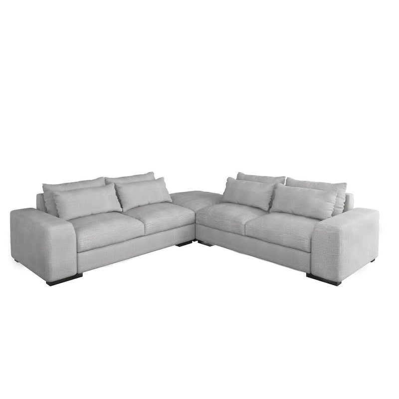 150 Wide L-Shape Linen Sofa Couch, Modern Feather Filled 5-Seat Sectional Sofa Couch with Ottoman