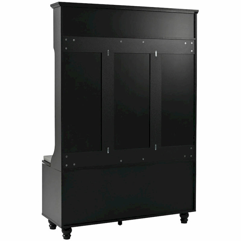 5-in-1 Entryway Bench with Shutter-shaped Doors, Coat Rack, Cushion and 4 Sturdy Hooks