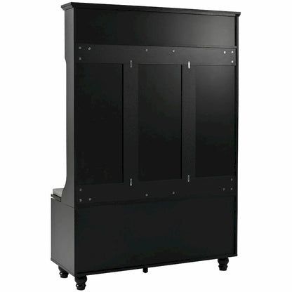 5-in-1 Entryway Bench with Shutter-shaped Doors, Coat Rack, Cushion and 4 Sturdy Hooks
