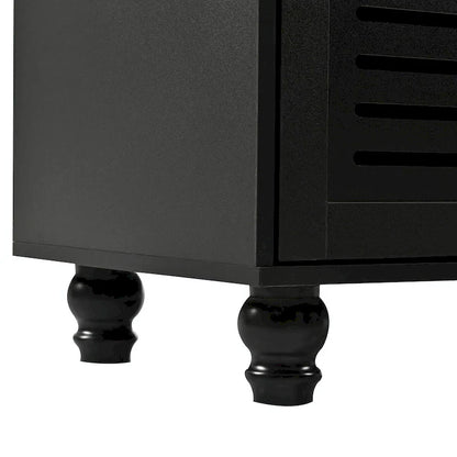 5-in-1 Entryway Bench with Shutter-shaped Doors, Coat Rack, Cushion and 4 Sturdy Hooks