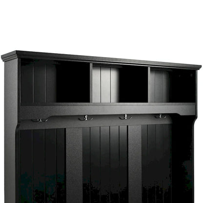 5-in-1 Entryway Bench with Shutter-shaped Doors, Coat Rack, Cushion and 4 Sturdy Hooks