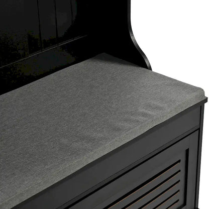 5-in-1 Entryway Bench with Shutter-shaped Doors, Coat Rack, Cushion and 4 Sturdy Hooks