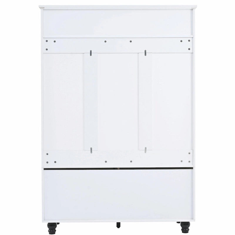 5-in-1 Entryway Bench with Shutter-shaped Doors, Coat Rack, Cushion and 4 Sturdy Hooks