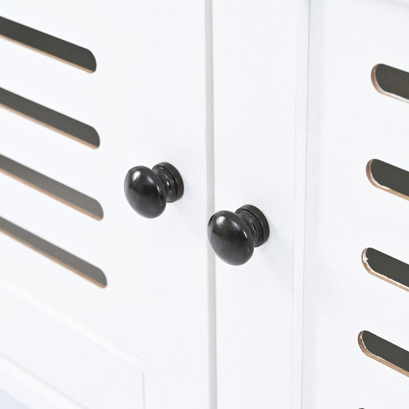 5-in-1 Entryway Bench with Shutter-shaped Doors, Coat Rack, Cushion and 4 Sturdy Hooks