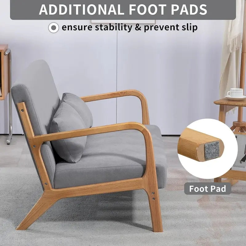 Mid-century Upholstered Accent Sofa in solid wood for 2