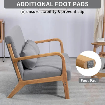 Mid-century Upholstered Accent Sofa in solid wood for 2