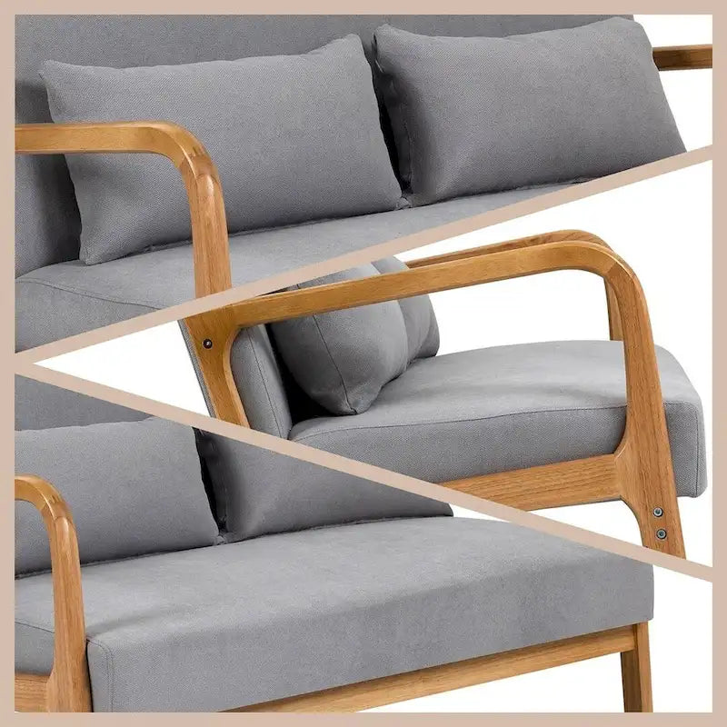 Mid-century Upholstered Accent Sofa in solid wood for 2