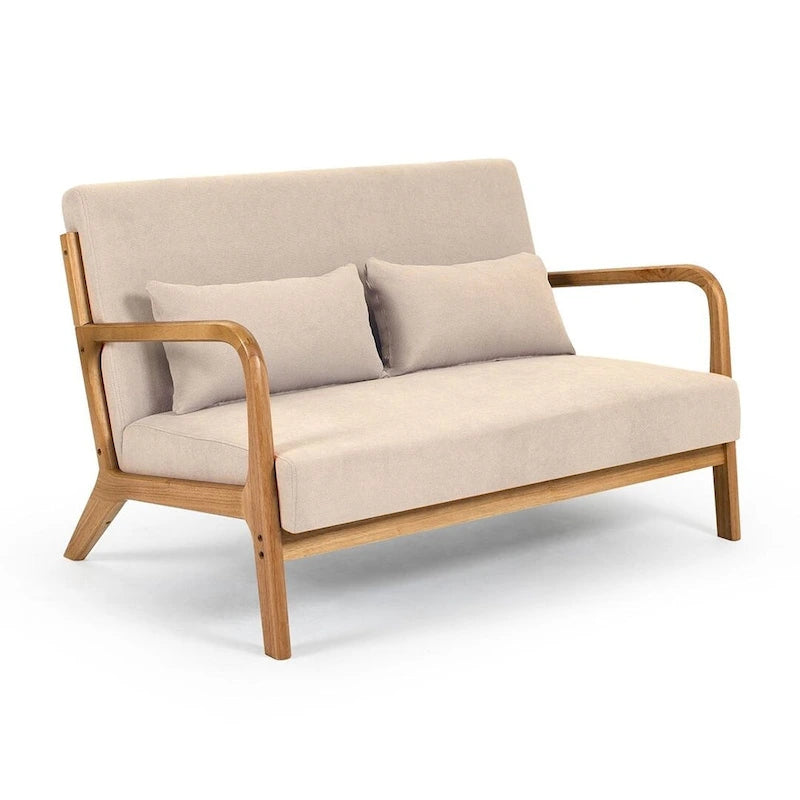Mid-century Upholstered Accent Sofa in solid wood for 2