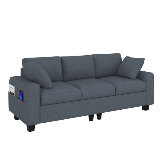 Moasis 80 3-seater Upholstered Sofa 2 Pillows Couches with Side Pockets for Living Room