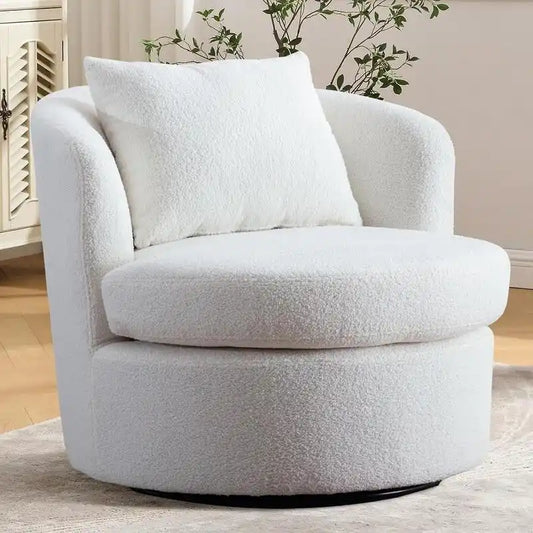 Lamb Wool Fabric Upholstered Comfy 360 Degree Round Barrel Chairs