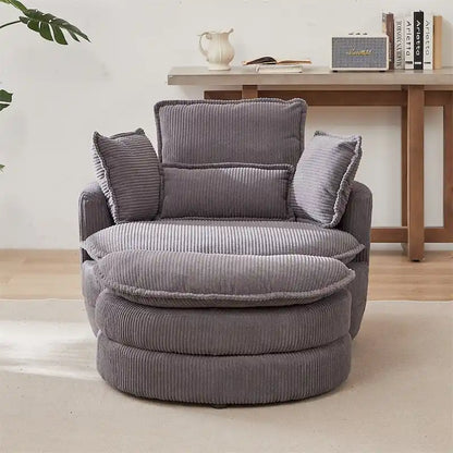 Oversized Swivel Chair with Moon Storage Ottoman with 4 Pillows
