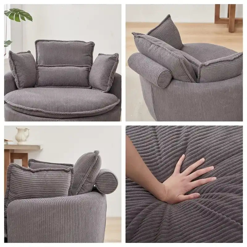 Oversized Swivel Chair with Moon Storage Ottoman with 4 Pillows