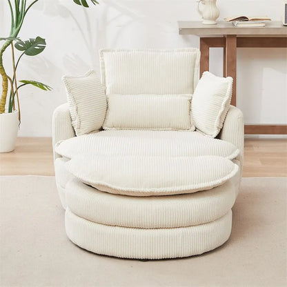 Oversized Swivel Chair with Moon Storage Ottoman with 4 Pillows