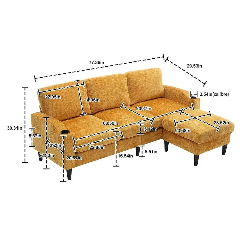 Modular Sleeper Sectional Sofa with Storage Ottoman