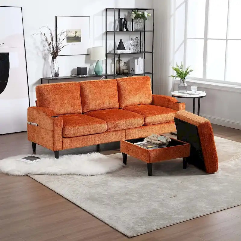 Modular Sleeper Sectional Sofa with Storage Ottoman