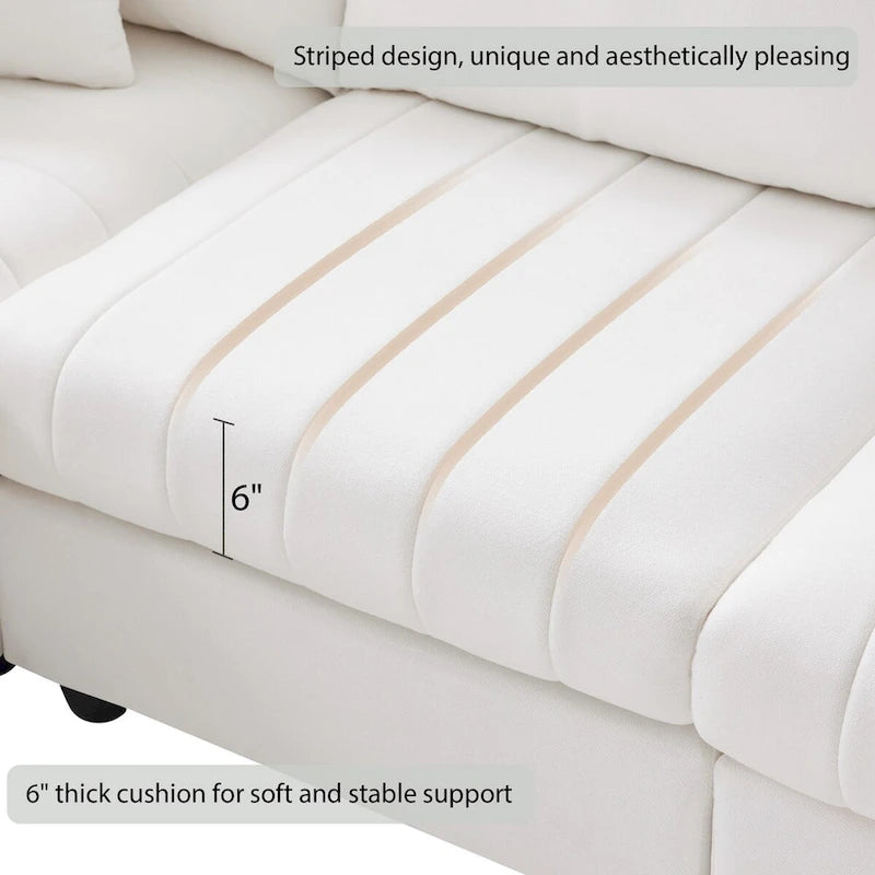 Modern 5-Seat L-Shape Sectional Sofa with Vertical Stripes, 2 Pillows, Convertible Ottoman