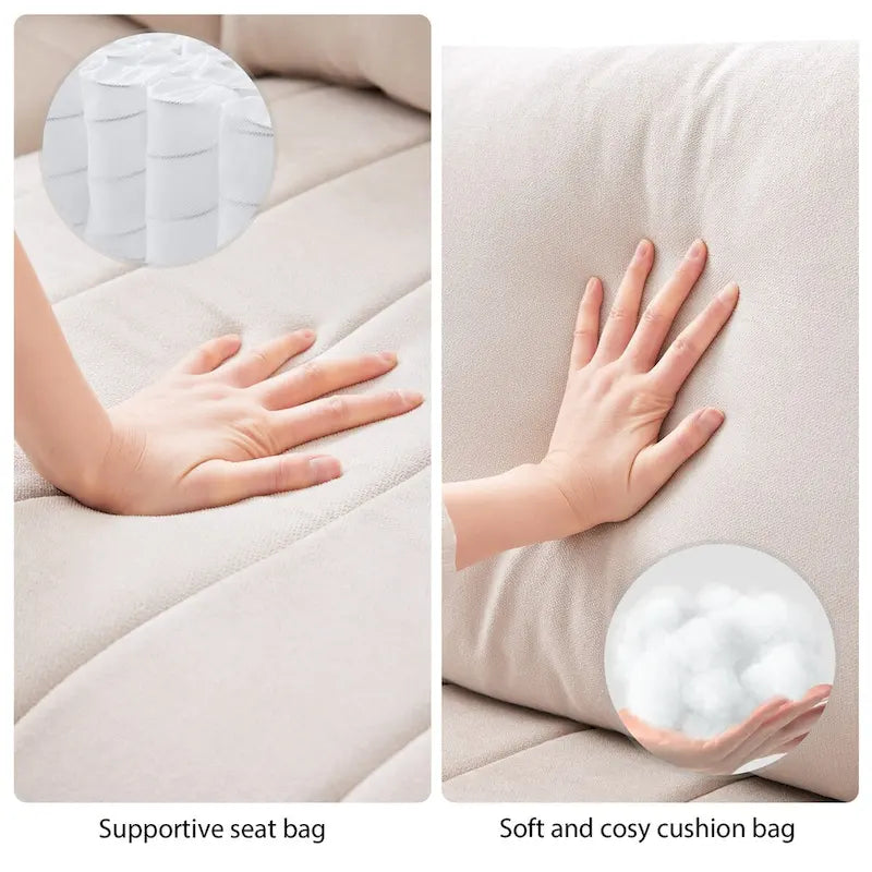 Modern 5-Seat L-Shape Sectional Sofa with Vertical Stripes, 2 Pillows, Convertible Ottoman