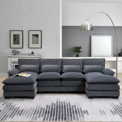 Gray Modern U-Shaped Modular Sectional Sofa with Double Chaise Lounge