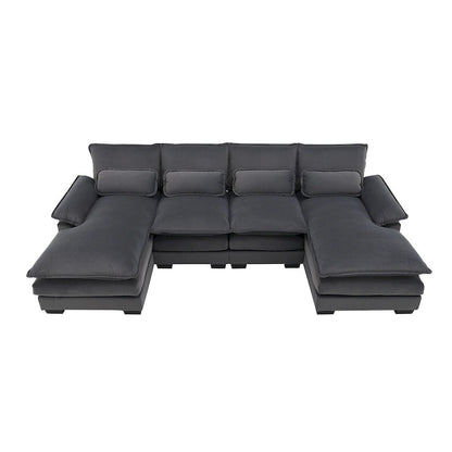 Gray Modern U-Shaped Modular Sectional Sofa with Double Chaise Lounge