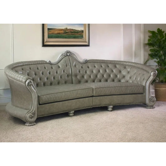 HomeRoots 113 Bone Faux Leather Sofa And Toss Pillows With White Legs - 113