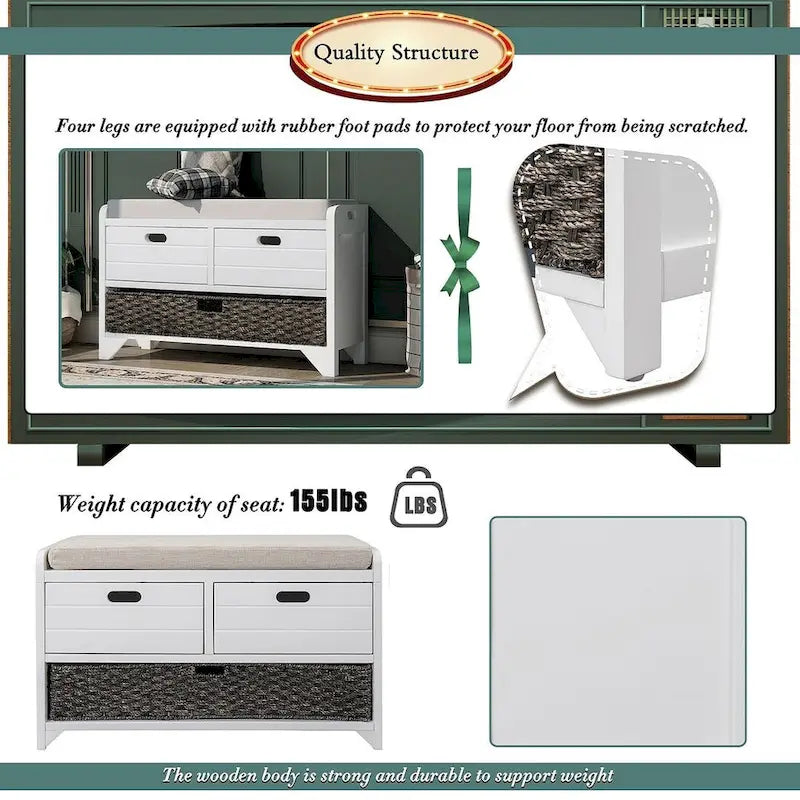 3-drawer Solid Wooden Storage Bench