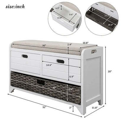 3-drawer Solid Wooden Storage Bench