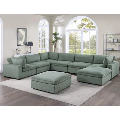 8 Piece Corduroy Upholstered Modular Sectional Sofa with Ottoman