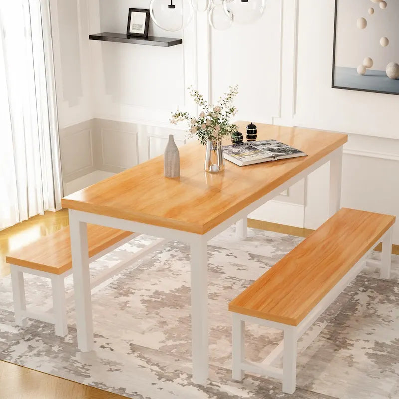 Mieres 3-Piece Dining Table Set with Two Benches, Kitchen Table Set for 4-6 Persons