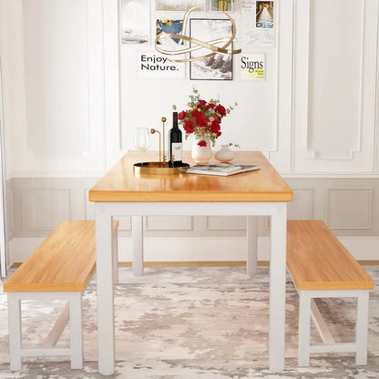 Mieres 3-Piece Dining Table Set with Two Benches, Kitchen Table Set for 4-6 Persons