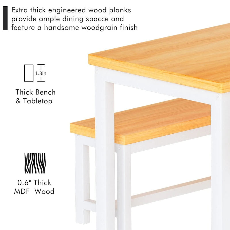 Mieres 3-Piece Dining Table Set with Two Benches, Kitchen Table Set for 4-6 Persons