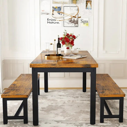 Mieres 3-Piece Dining Table Set with Two Benches, Kitchen Table Set for 4-6 Persons