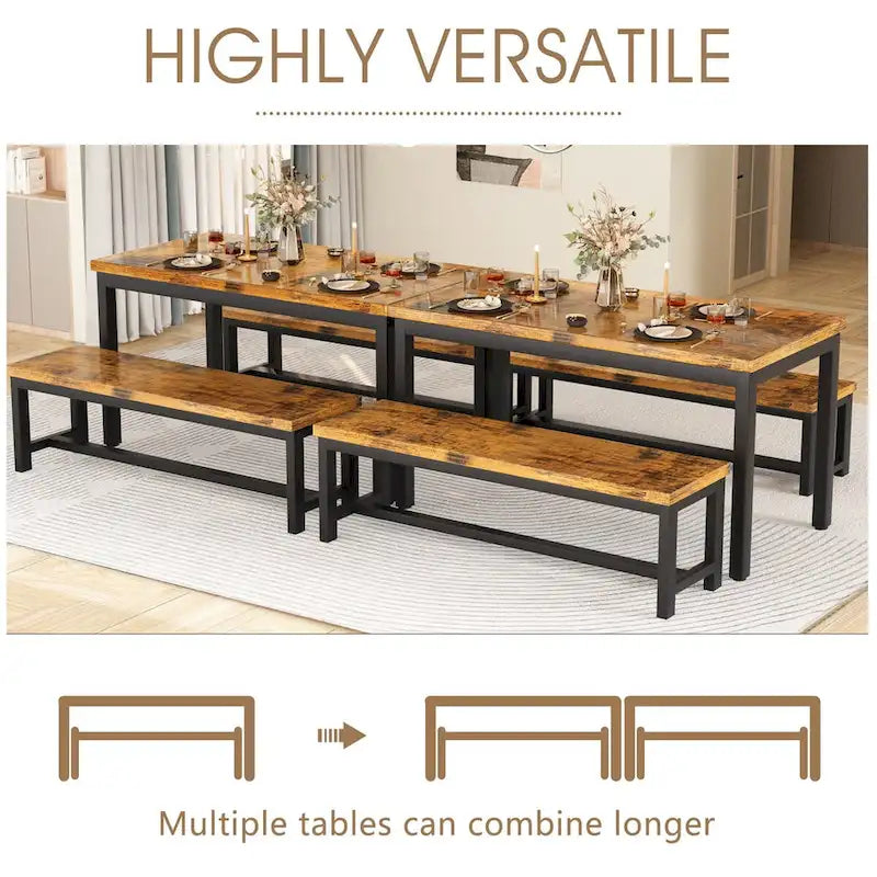 Mieres 3-Piece Dining Table Set with Two Benches, Kitchen Table Set for 4-6 Persons