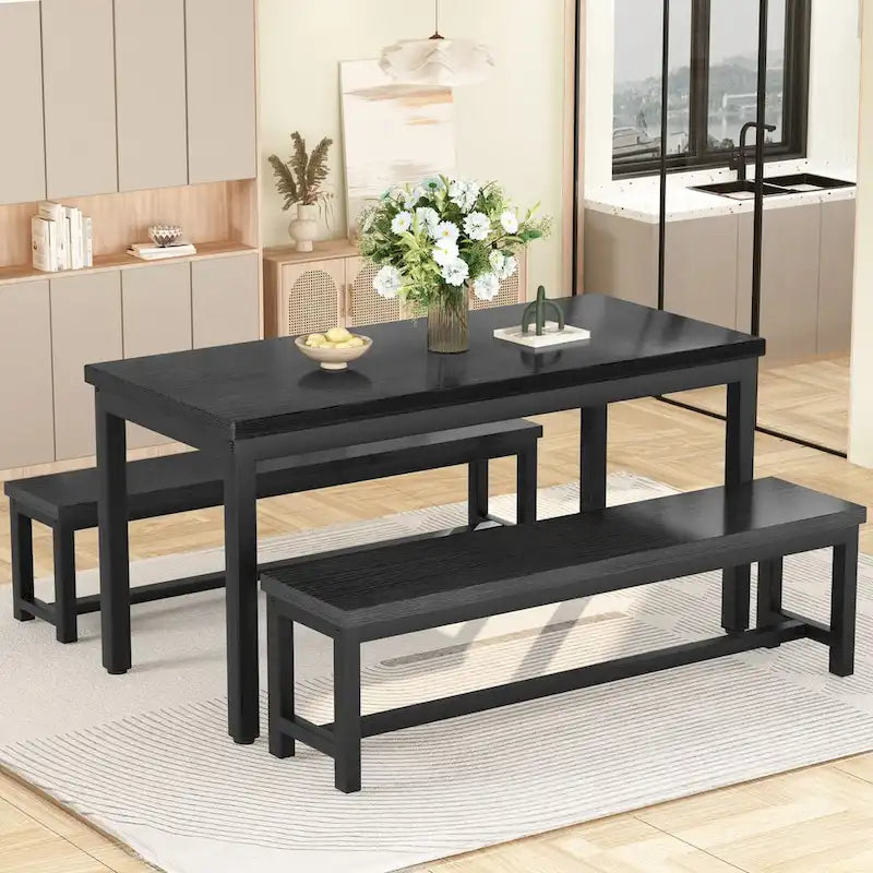 Mieres 3-Piece Dining Table Set with Two Benches, Kitchen Table Set for 4-6 Persons