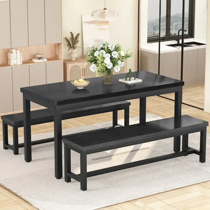 Mieres 3-Piece Dining Table Set with Two Benches, Kitchen Table Set for 4-6 Persons