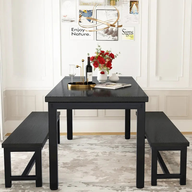 Mieres 3-Piece Dining Table Set with Two Benches, Kitchen Table Set for 4-6 Persons