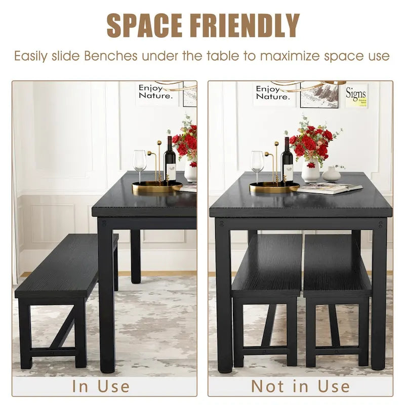 Mieres 3-Piece Dining Table Set with Two Benches, Kitchen Table Set for 4-6 Persons