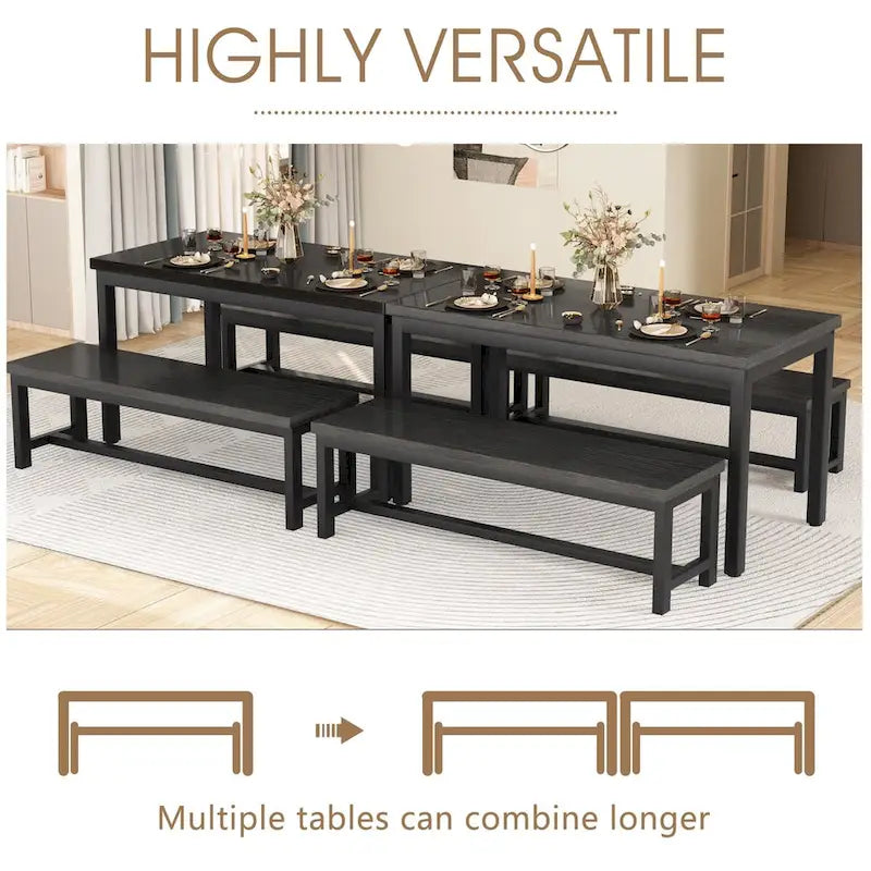Mieres 3-Piece Dining Table Set with Two Benches, Kitchen Table Set for 4-6 Persons